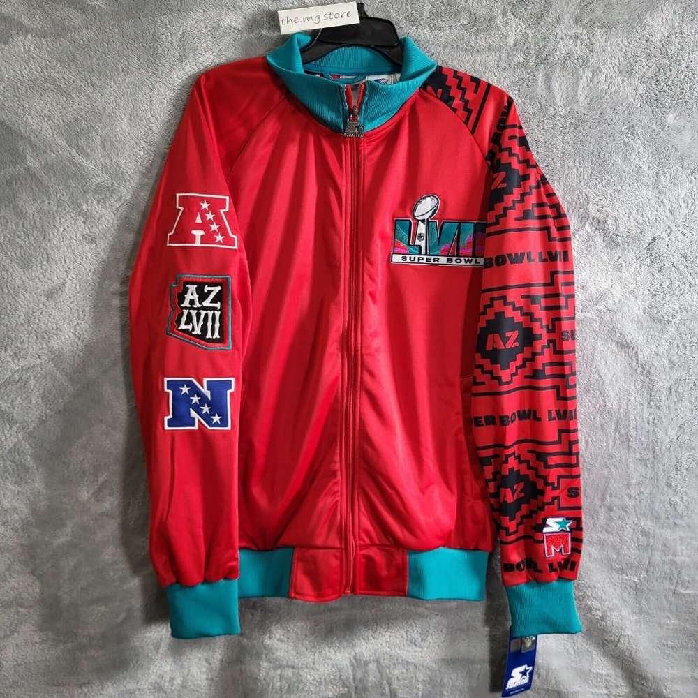 Starter Red Michael Strahan NFL Super Bowl LVII Embroidered Track Jacket Sz 2XL
